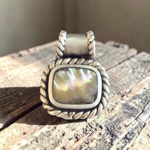 Vintage 925 Sterling Silver Abalone Shell Twist Slide Pendant, Size Small